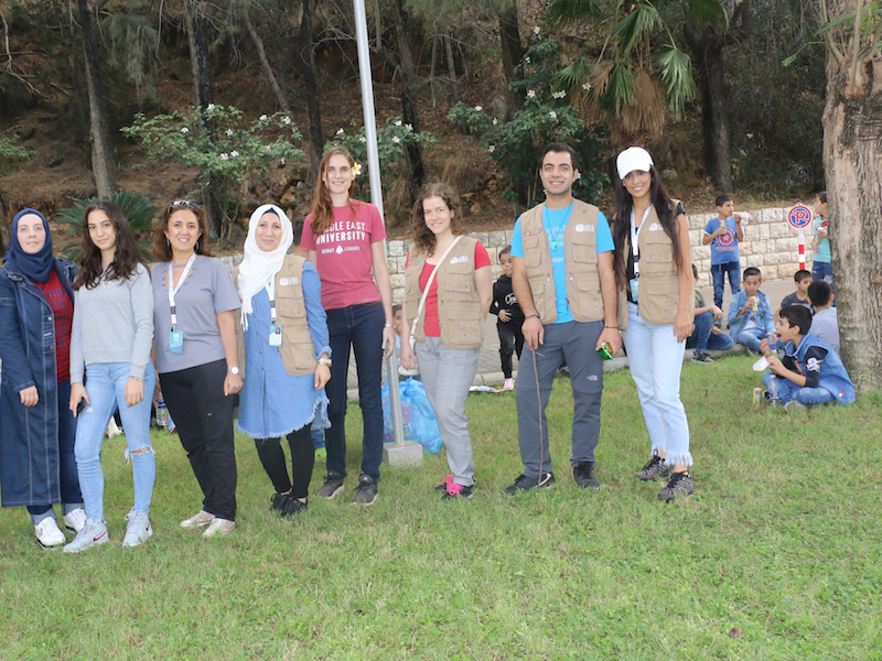Anna in the middle of ADRA Lebanon volunteers